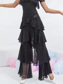 Ballroom Dance Costumes Black Polyester Bottoms Flared Pants Dance Dress
