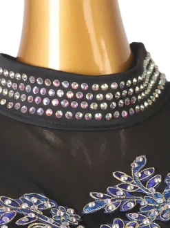 Ballroom Dance Costumes Black Women's Sexy Polyester Floral Print Rhinestones Dress Dancer Dance Dress
