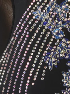 Ballroom Dance Costumes Black Women's Sexy Polyester Floral Print Rhinestones Dress Dancer Dance Dress