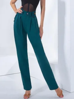 Ballroom Dance Costumes Dark Green Lycra Spandex Pants Dancing Wear For Women