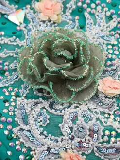 Ballroom Dance Costumes Green Women's Sexy Transparente Bateau Neck Polyester Dress Flowers Rhinestones Layered Dance Wear