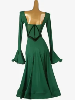 Ballroom Dance Costumes Green Women's Color Block Lycra Spandex Dress Ruffles Dance Dress