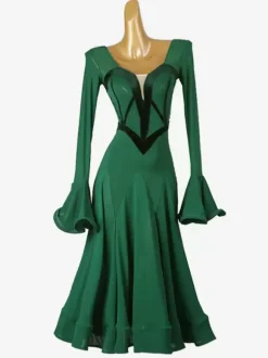 Ballroom Dance Costumes Green Women's Color Block Lycra Spandex Dress Ruffles Dance Dress