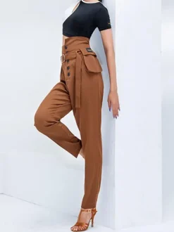 Ballroom Dance Costumes Khaki Lycra Spandex Pants Dancing Wear For Women