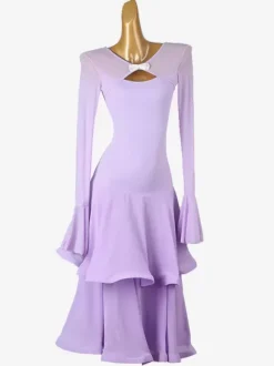 Ballroom Dance Costumes Light Sky Blue Women's Sexy Lycra Spandex Tiered Dress Dancing Wear