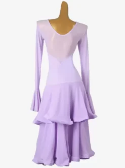 Ballroom Dance Costumes Light Sky Blue Women's Sexy Lycra Spandex Tiered Dress Dancing Wear