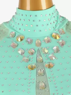 Ballroom Dance Costumes Mint Green Women's Lycra Spandex Set Dress Rhinestones Dance Dress