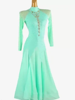 Ballroom Dance Costumes Mint Green Women's Lycra Spandex Set Dress Rhinestones Dance Dress