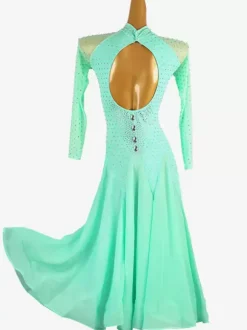Ballroom Dance Costumes Mint Green Women's Lycra Spandex Set Dress Rhinestones Dance Dress