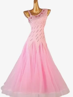 Ballroom Dance Costumes Pink Women's Sexy Polyester Dancer Bodycon Dress Rhinestones Dance Wear
