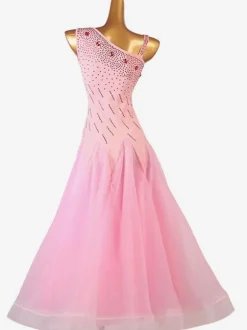 Ballroom Dance Costumes Pink Women's Sexy Polyester Dancer Bodycon Dress Rhinestones Dance Wear