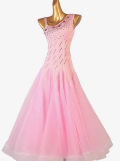 Ballroom Dance Costumes Pink Women's Sexy Polyester Dancer Bodycon Dress Rhinestones Dance Wear