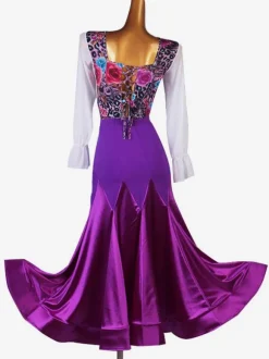 Ballroom Dance Costumes Purple Women's Lycra Spandex Set Top Dance Dress