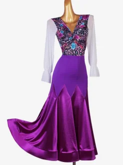 Ballroom Dance Costumes Purple Women's Lycra Spandex Set Top Dance Dress