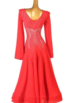 Ballroom Dance Costumes Red Women's Sexy Polyester Rhinestones Dress Dancer Dance Dress