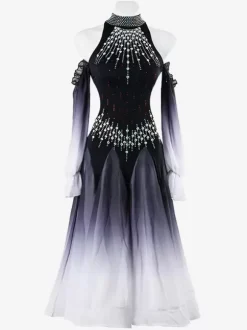 Ballroom Dance Costumes Royal Blue Women's Sexy Ombre Lycra Spandex Dress Rhinestones Dance Dress