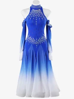 Ballroom Dance Costumes Royal Blue Women's Sexy Ombre Lycra Spandex Dress Rhinestones Dance Dress