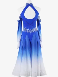 Ballroom Dance Costumes Royal Blue Women's Sexy Ombre Lycra Spandex Dress Rhinestones Dance Dress