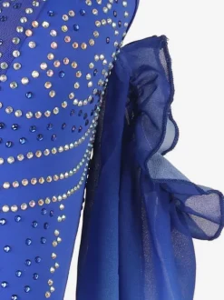 Ballroom Dance Costumes Royal Blue Women's Elegant Lycra Spandex Backless Rhinestones Dress Dancing Wear