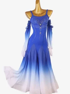 Ballroom Dance Costumes Royal Blue Women's Elegant Lycra Spandex Backless Rhinestones Dress Dancing Wear