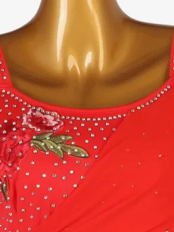 Ballroom Dance Costumes Ture Red Women's Elegant Lycra Spandex Embroidered Rhinestones Dress Dance Dress