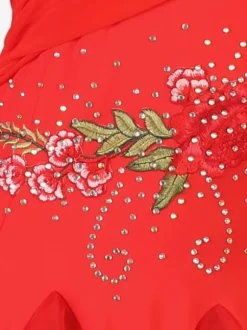 Ballroom Dance Costumes Ture Red Women's Elegant Lycra Spandex Embroidered Rhinestones Dress Dance Dress