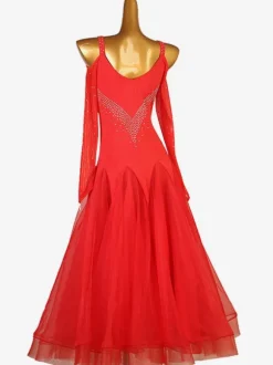 Ballroom Dance Costumes Ture Red Women's Elegant Lycra Spandex Embroidered Rhinestones Dress Dance Dress