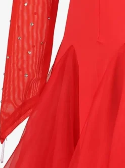 Ballroom Dance Costumes Ture Red Women's Elegant Lycra Spandex Embroidered Rhinestones Dress Dance Dress