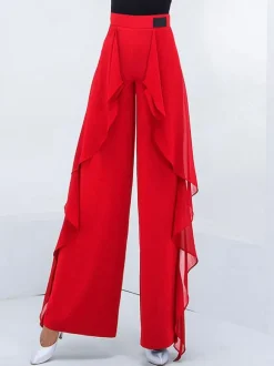 Ballroom Dance Costumes Ture Red Polyester Pants Dance Dress