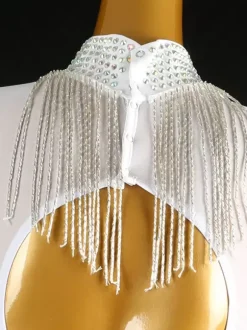 Ballroom Dance Costumes White Women's Sexy Stand Collar Lycra Spandex Dress Fringe Dance Dress