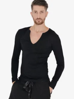 Ballroom Dance Costume Top Men White Long Sleeve Practice Dancing Clothes