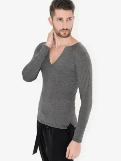 Ballroom Dance Costume Top Men White Long Sleeve Practice Dancing Clothes