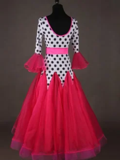 Ballroom Dance Costume Top Red Women Long Sleeve Polka Dot Print Training Dancing Clothes
