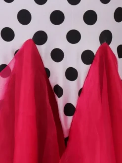 Ballroom Dance Costume Top Red Women Long Sleeve Polka Dot Print Training Dancing Clothes