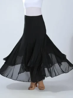 Ballroom Dance Costume Women's Red Performance Long Swing Skirt