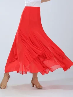 Ballroom Dance Costume Women's Red Performance Long Swing Skirt