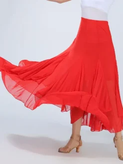 Ballroom Dance Costume Women's Red Performance Long Swing Skirt