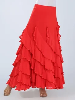 Ballroom Dance Costume Women's Red Performance Maxi Skirt