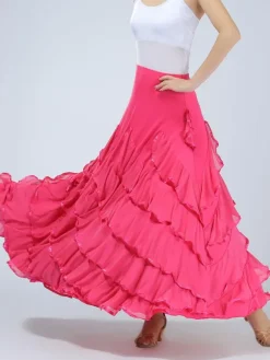 Ballroom Dance Costume Women's Red Performance Maxi Skirt