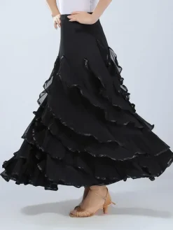 Ballroom Dance Costume Women's Red Performance Maxi Skirt