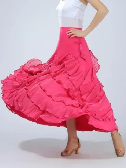 Ballroom Dance Costume Women's Red Performance Maxi Skirt