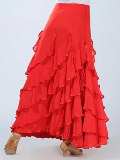 Ballroom Dance Costume Women's Red Performance Maxi Skirt