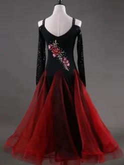 Ballroom Dance Costume Women Organza Beading Floral Practice Dancing Dresses