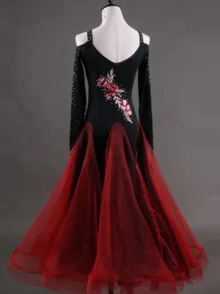 Ballroom Dance Costume Women Organza Beading Floral Practice Dancing Dresses