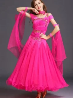 Ballroom Dance Dress Yellow Tulle Ruffle Off The Shoulder Ballroom Dancing Costume