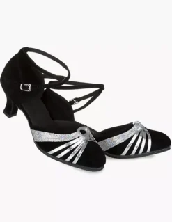 Ballroom Dance Shoes Suede Latin Dancing Shoes Black Criss Cross Ballroom Shoes