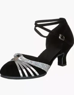 Ballroom Dance Shoes Suede Latin Dancing Shoes Black Criss Cross Ballroom Shoes