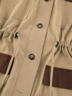 Barn Color Block Women Long Trench Coat - Utility Drawstring Waist Longline Fit - Safari Style Spring Casual Outwear 2026
