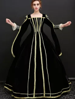 Baroque Costume Women's Vintage Black Velour Long Dresses