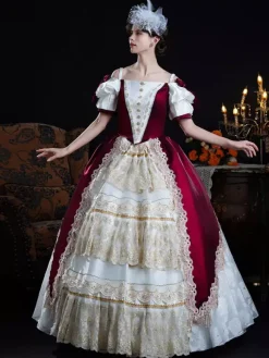 Baroque Women's Dress Vintage Clothing Champagne Lace Short Sleeves Dress